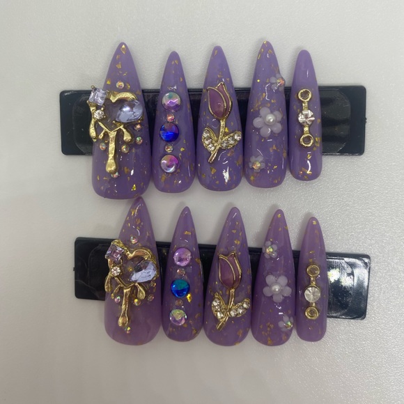 Color Changing Purple to Blue Handmade Press On Nail Set - Picture 14 of 16
